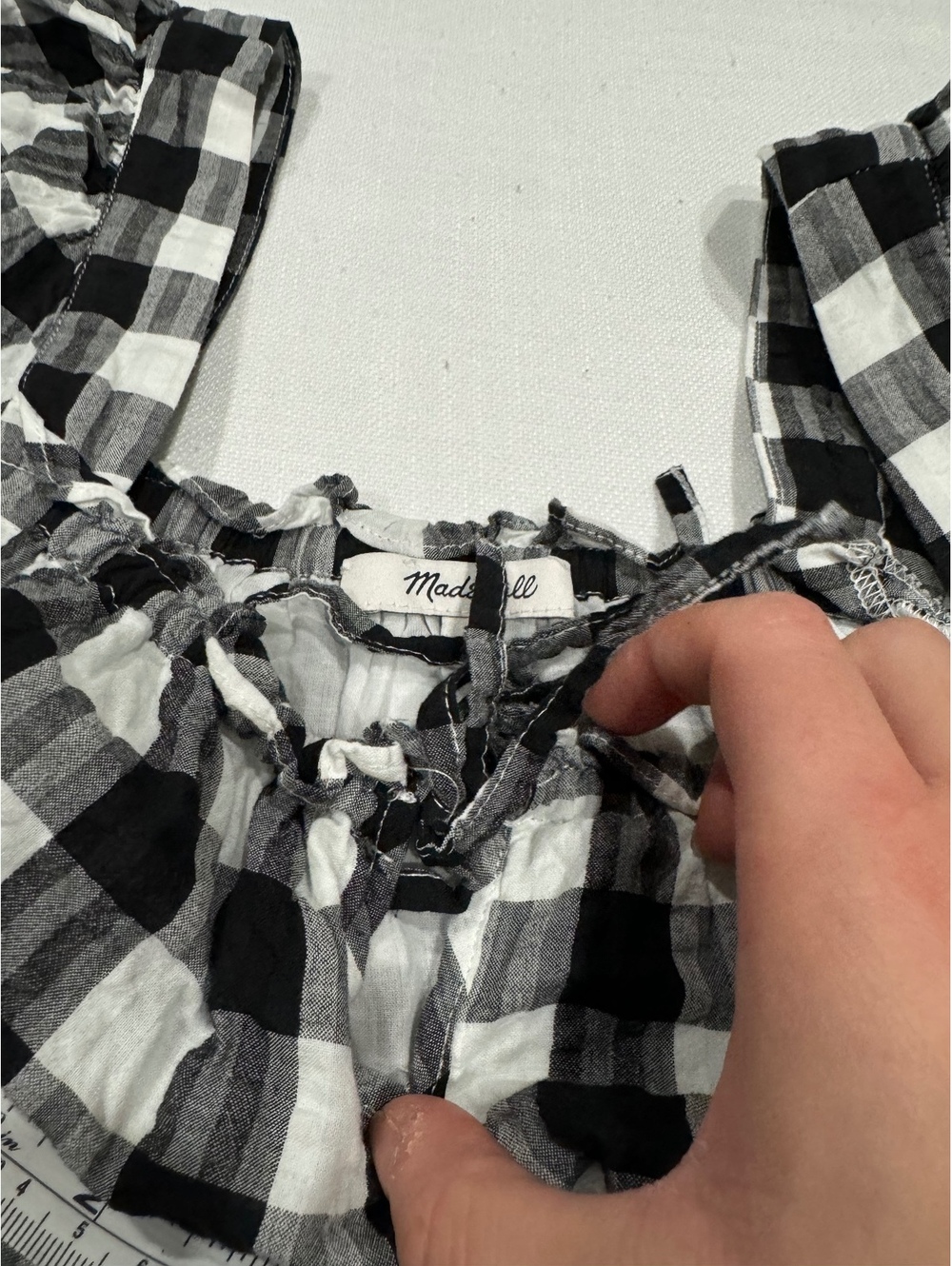 Madewell Gingham Milkmaid Babydoll Olivia Rodrigo Mini Dress Black White Small - Picture 6 of 9